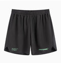 Men's four-point training shorts in a polyester blend for fitness and sports, shown in blue, black, grey, or white.