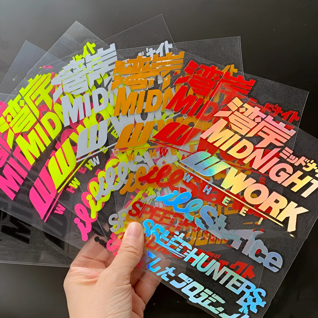 Reflective motorcycle bumper stickers measuring 16cm by 11cm in various colour options