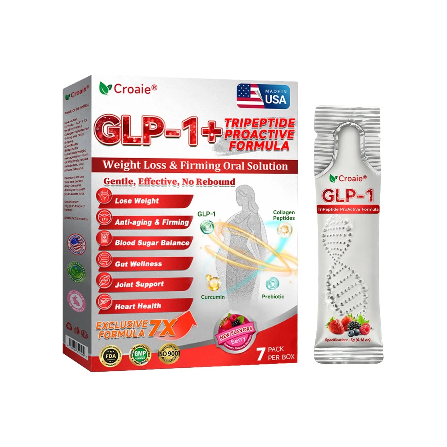 Weight loss firming GLP-1 oral solution liquid drink 7 pack with apple juice and erythritol ingredients