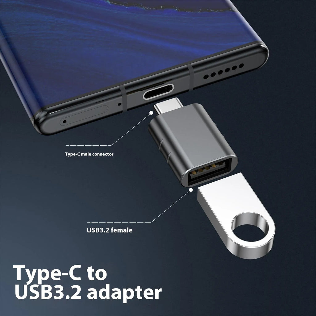USB-C to USB-A converter adapter in multiple colours with zinc alloy construction and 10Gbps data transmission