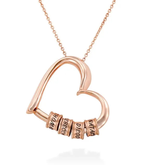 Personalized heart necklace for women with custom name lettering beads, alloy box chain, 51-80cm, silver gold rose gold
