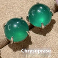Chinese style retro geometric chalcedony stud earrings with four-claw copper settings in three colour options
