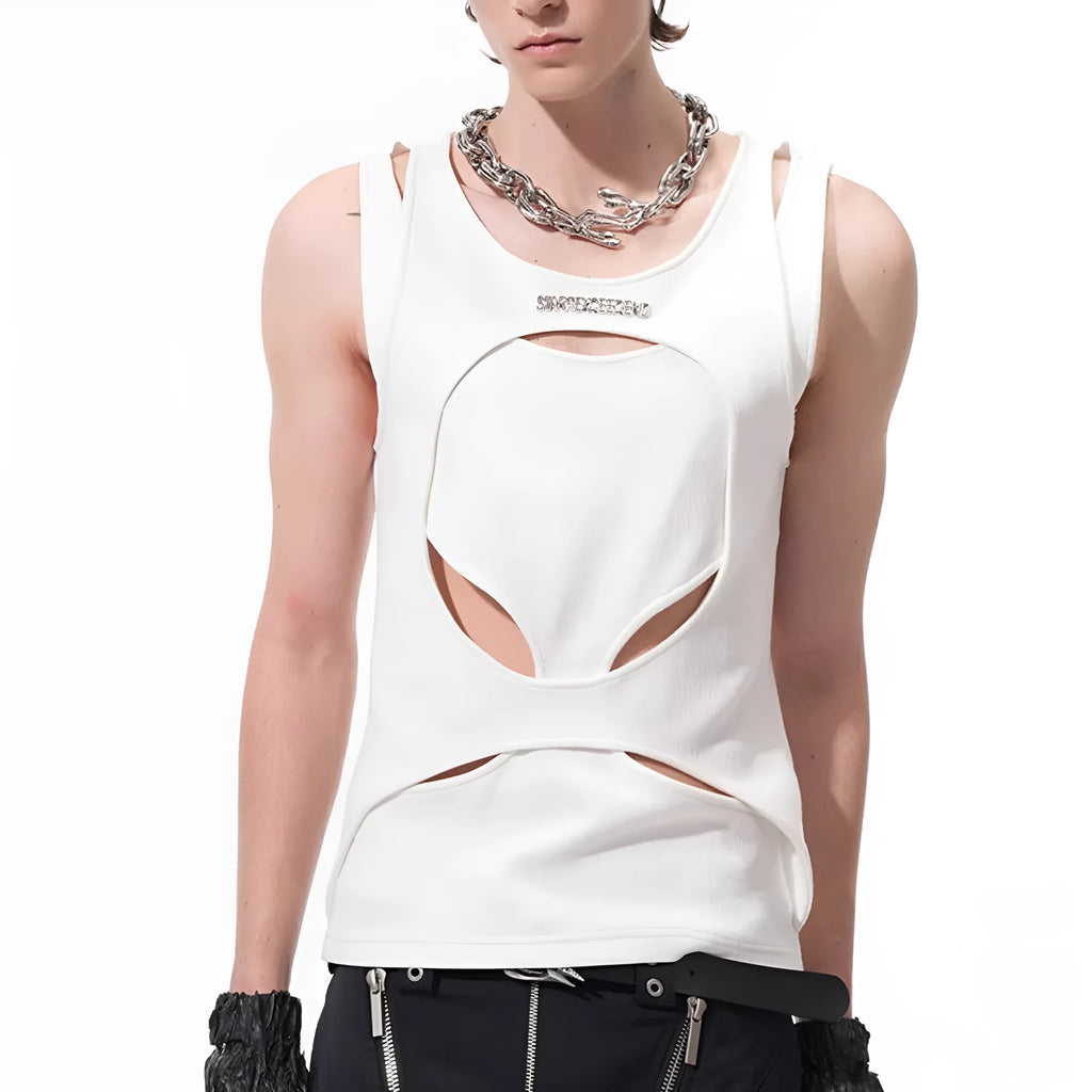 Men's hollow thread summer waistcoat round neck vest in black or white