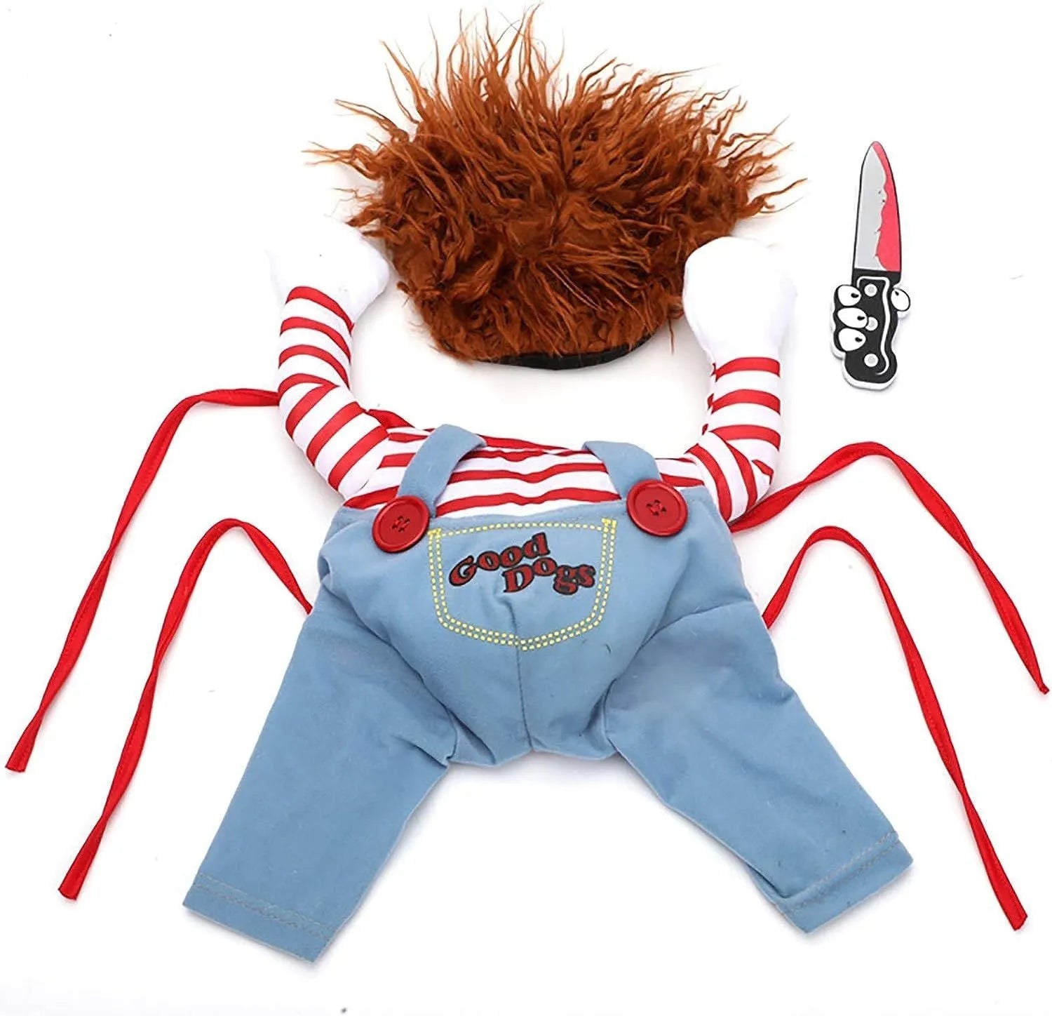 Halloween striped harness pants costume 3-piece set for dogs and cats with toy knife accessory