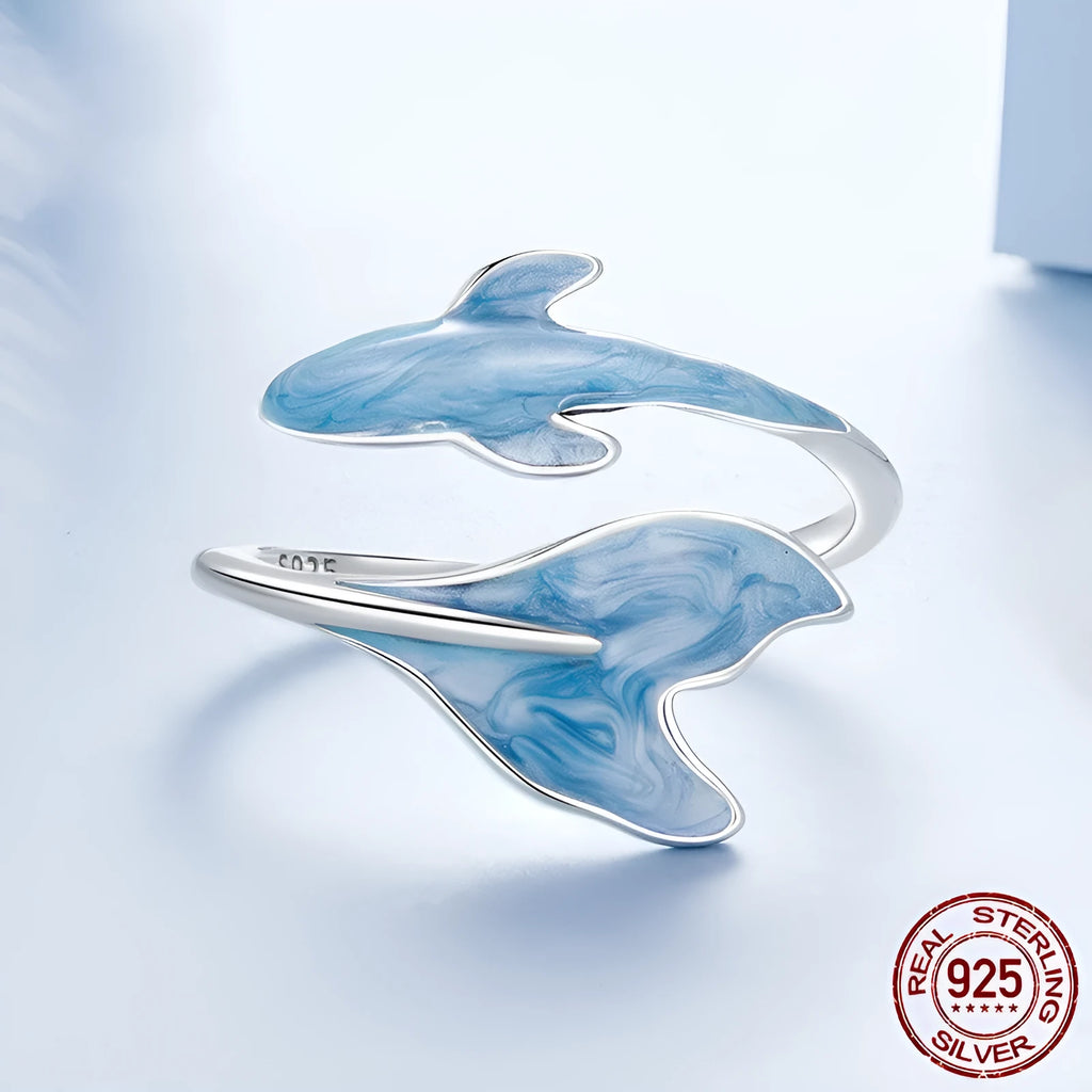 S925 sterling silver adjustable guppy fish open ring women's jewellery fresh style