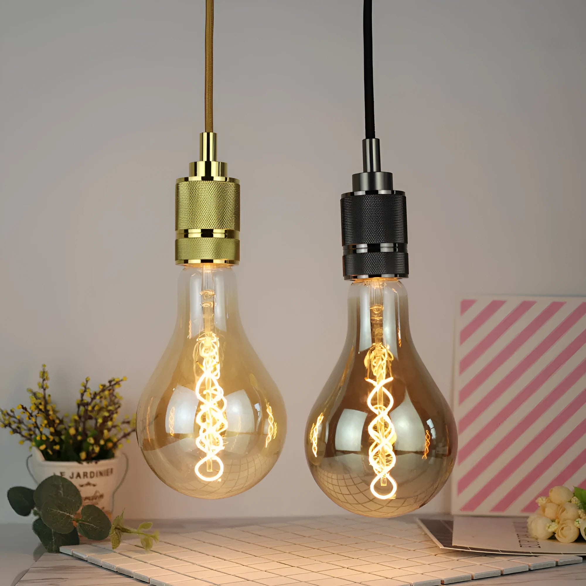 A110 double helix golden LED soft light strip bulb with compact 110x200mm dimensions