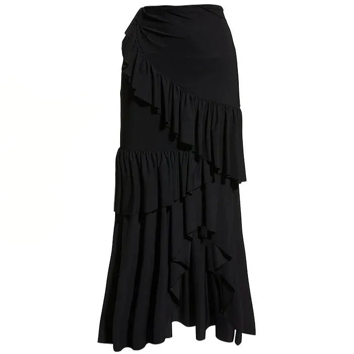 Women's ruffled one-piece swimsuit in striped pattern or black skirt design