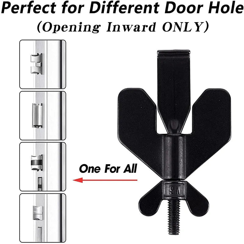 Portable hotel door lock in black, 304 stainless steel, anti-theft door stopper for travel and home safety