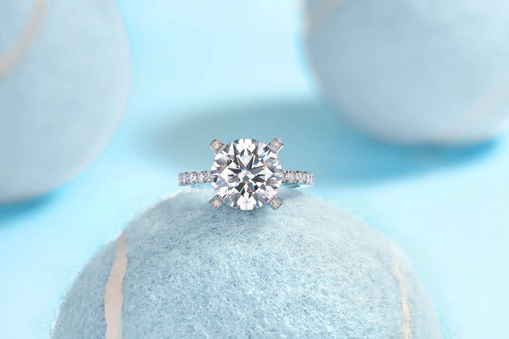 5 carat moissanite ring set in S925 silver with gold plating, sizes 5 to 9, with GRA certificate and gift box