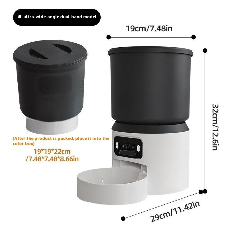 4L smart pet feeder with Wi-Fi connectivity and optional video monitoring