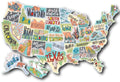 Travel car body sticker set showing adhesive letters with white background map design