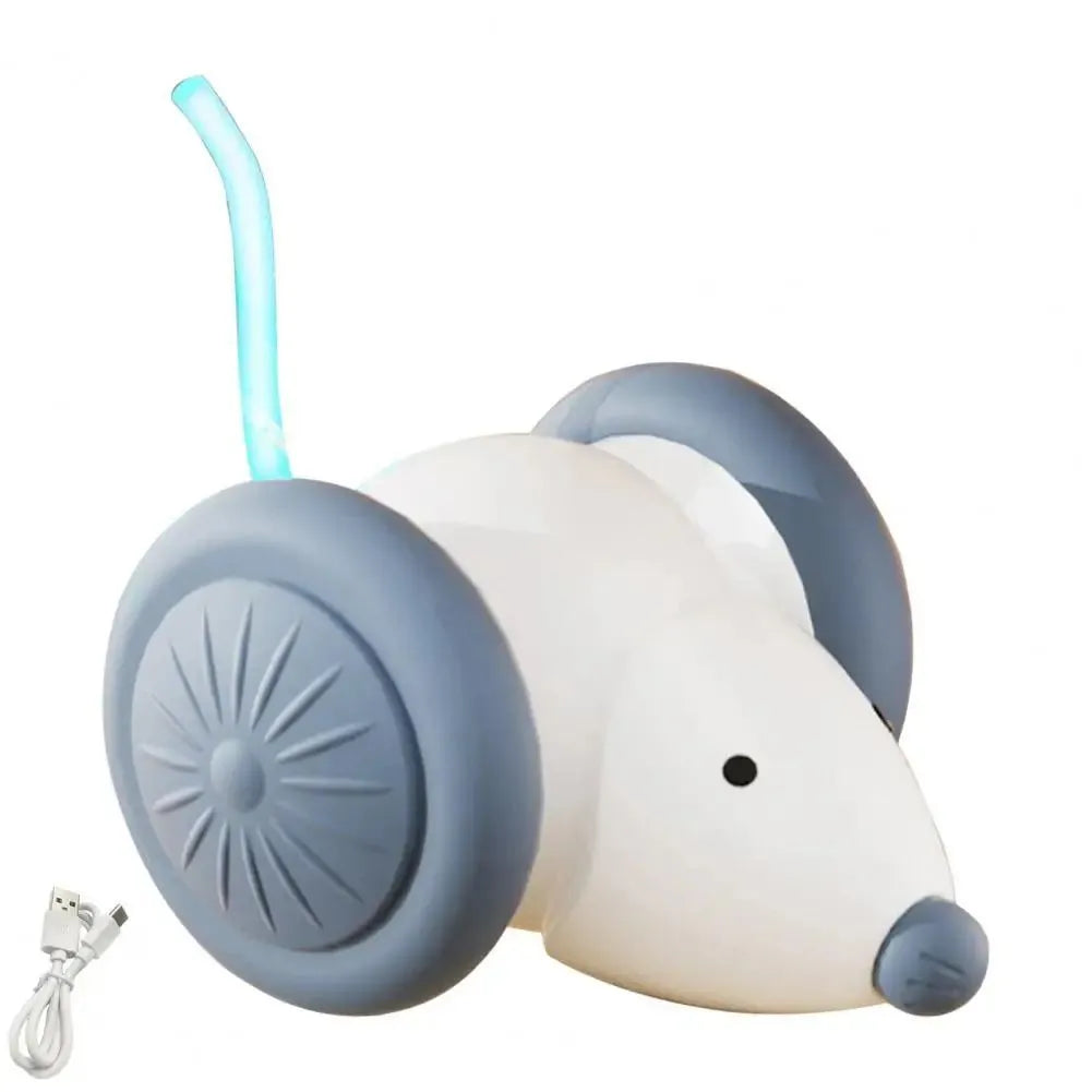 Interactive electric mouse cat toy with automatic teasing stick in green or white for indoor cats