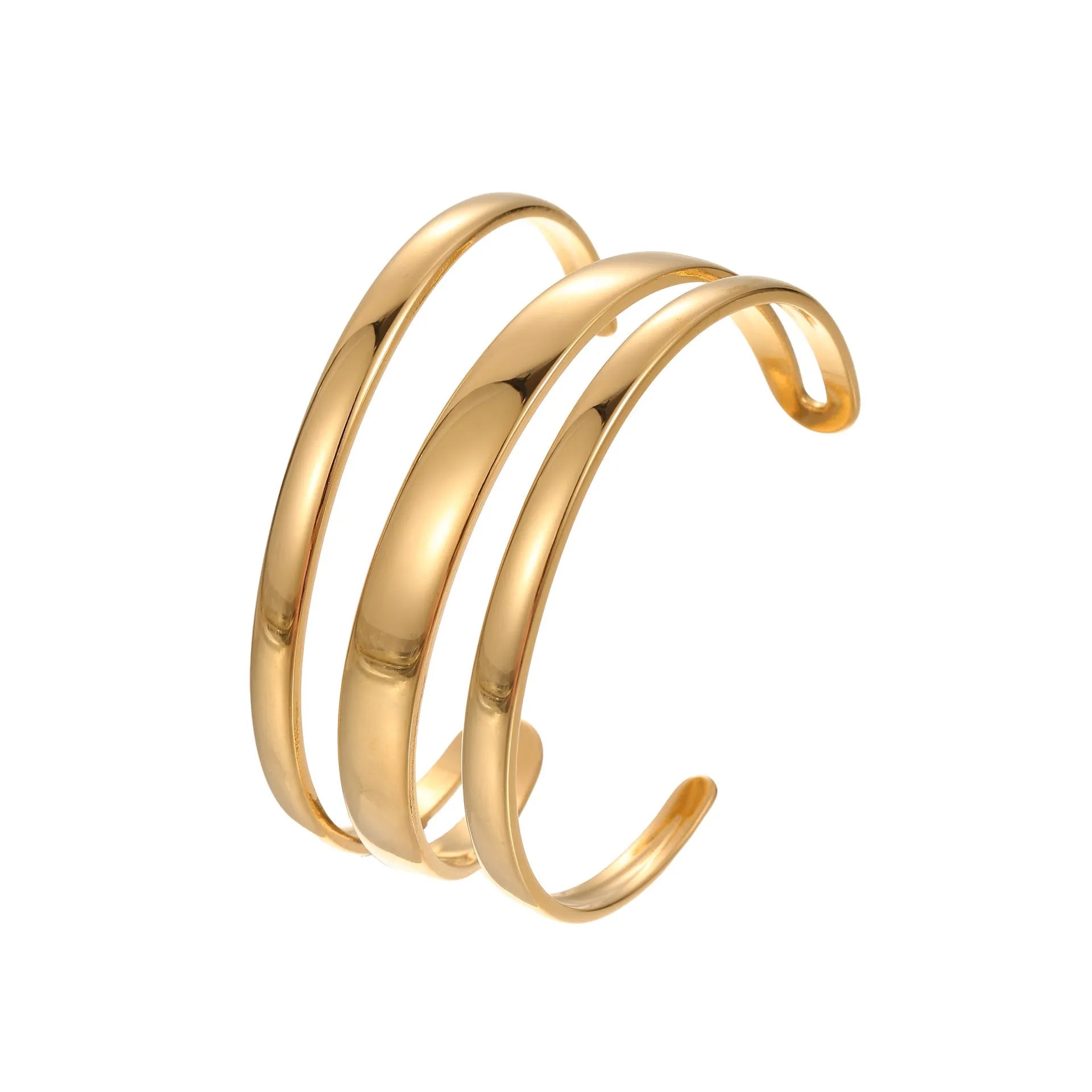 A geometric line design bracelet for women on wrist, shown in stainless steel with a simple opening clasp.
