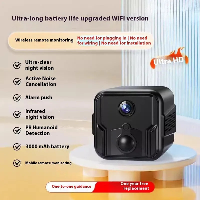 Wireless 360-degree security camera with night vision LEDs for remote monitoring