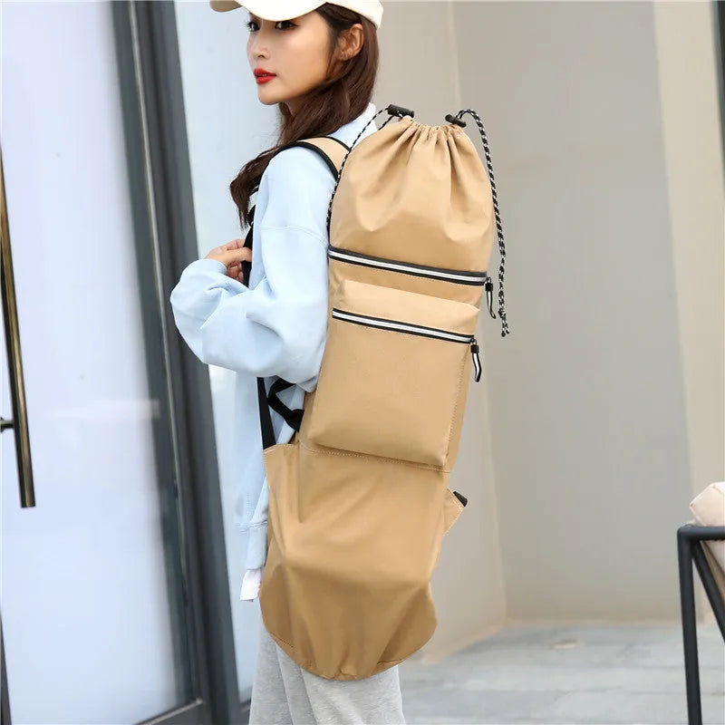 Waterproof nylon skateboard backpack with 20-35L capacity in multiple colour options