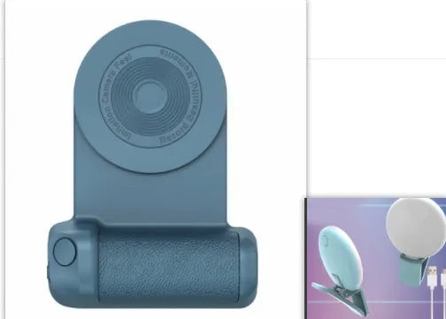Black magnetic phone camera bracket with ergonomic PU leather handle on table