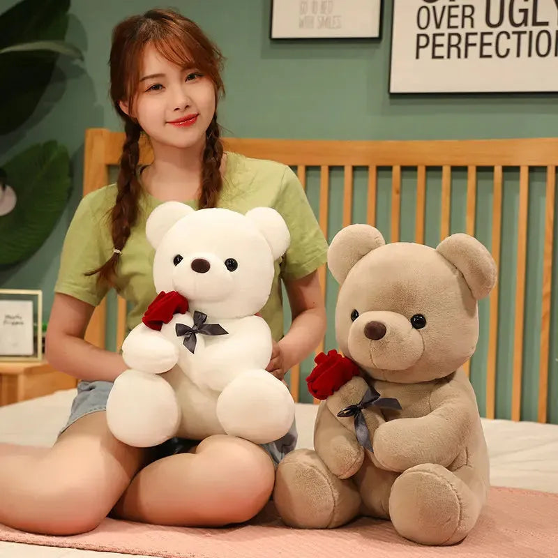 Brown teddy bear plush pillow doll with PP cotton filling and short plush exterior