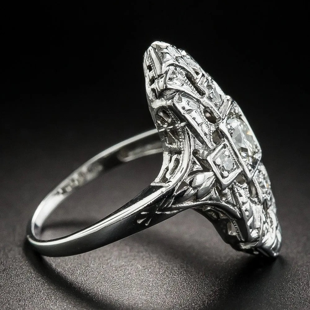 Hollow copper ring with electroplated silver finish and diamond studding in geometry shape