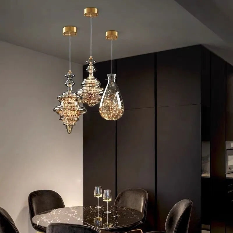 Modern glass chandelier ceiling lamp with adjustable drop length in contemporary simplicity style