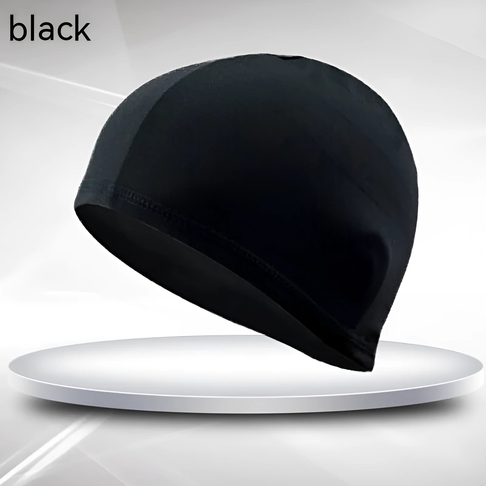 Unisex black single line polyester swim cap for adult swimming
