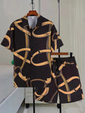 Men's printed short sleeve shirt and shorts summer casual leisure outfit