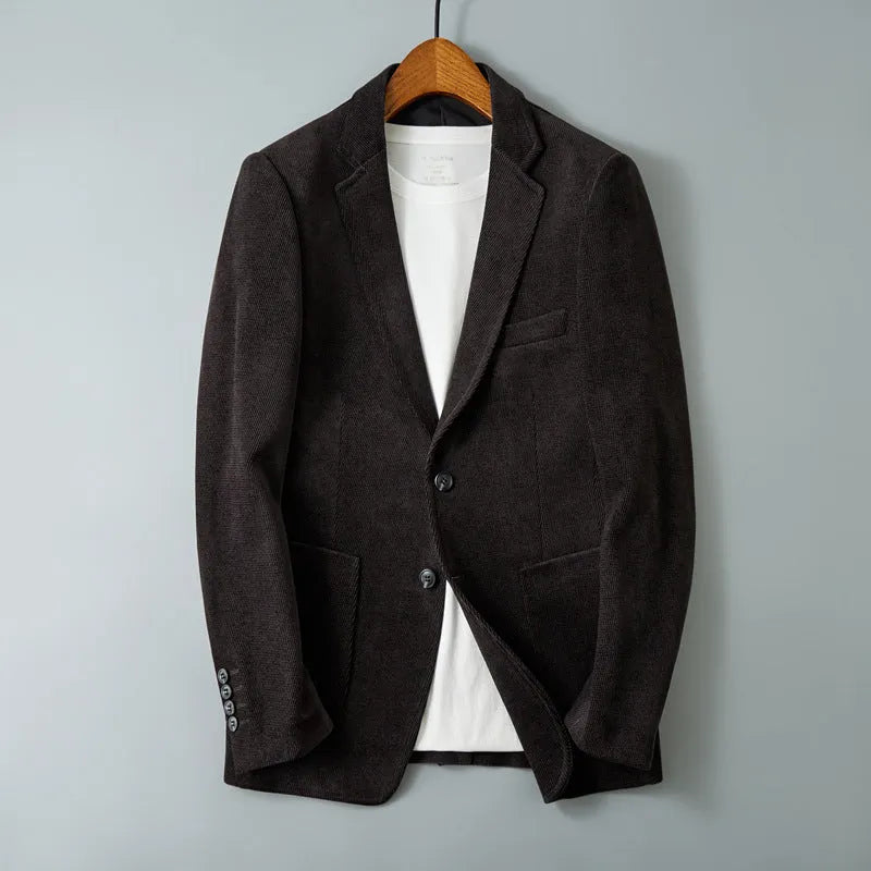 Slim-fit single-breasted Korean style jacket in khaki with straight hem and long sleeves