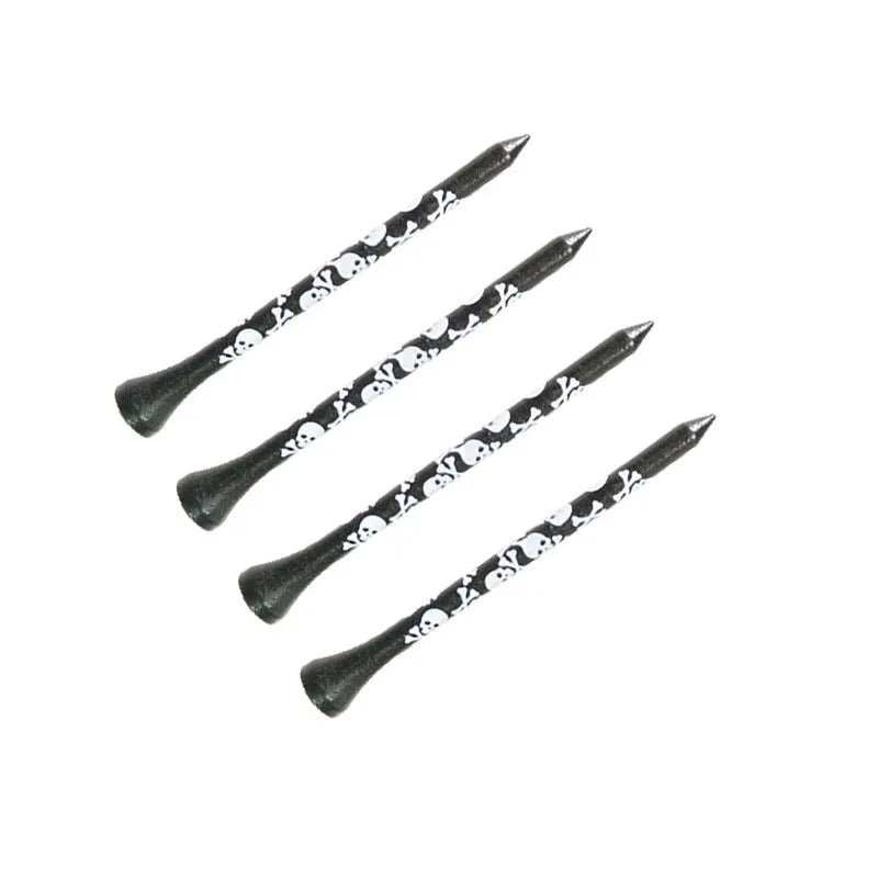 Black skull print bamboo golf dowel pins in 70mm and 83mm sizes, set of 10 spike accessories