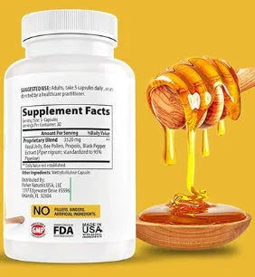 Bottle of royal jelly capsules showing 120 tablets packaging