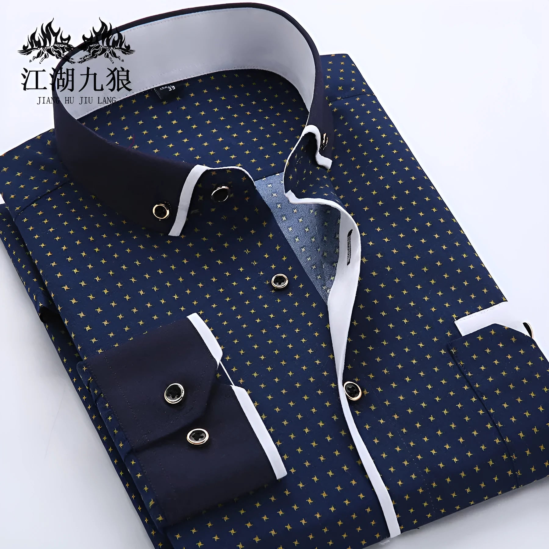 Men's slim fit dot pattern polyester fibre cardigan top with button front in colour SH215, long sleeves, Asian sizing S to 5XL