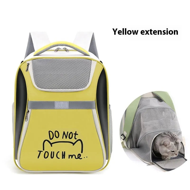 Expandable outdoor pet bag cat backpack portable carrier PVC Oxford contrast colour beige extended