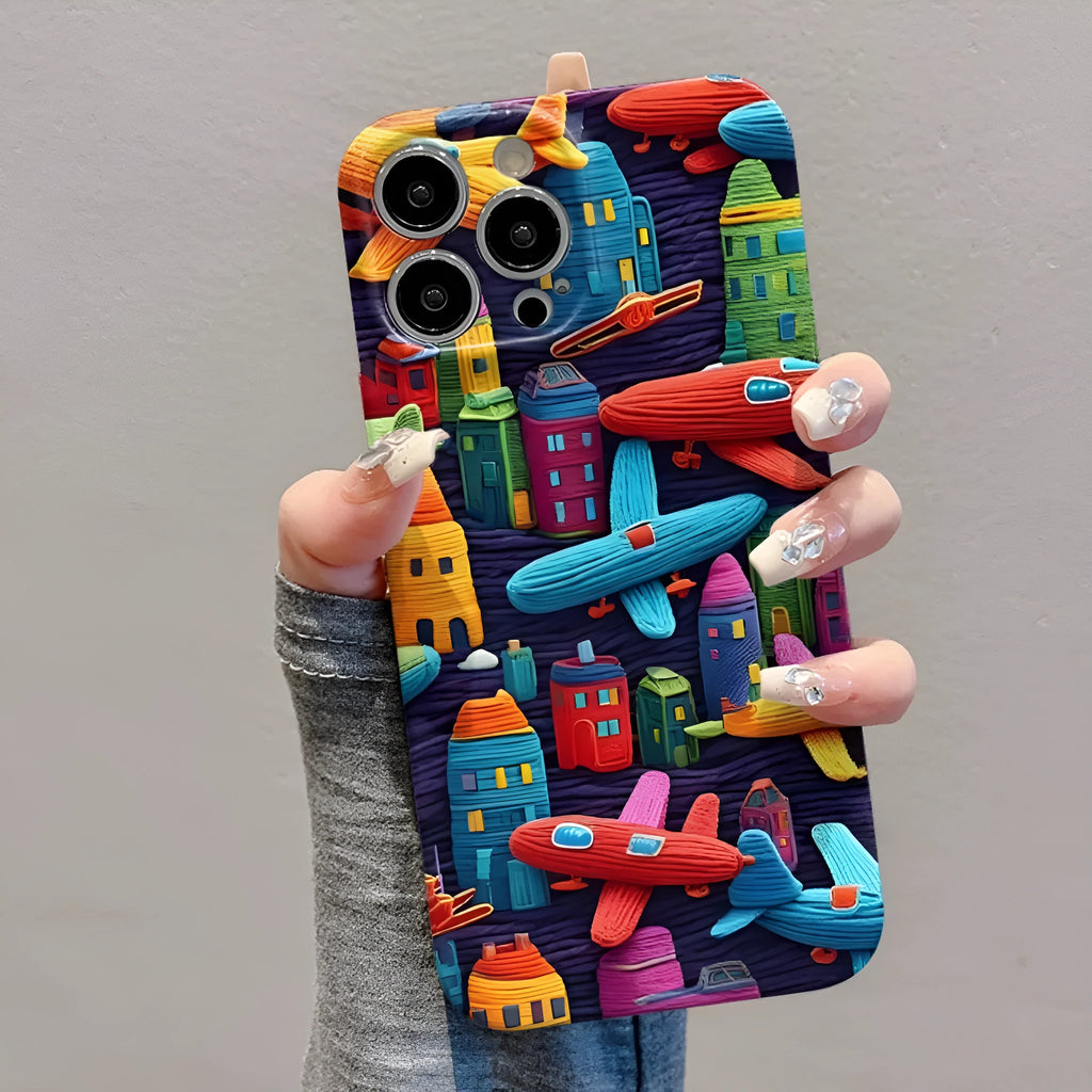 Minimalist airplane print iPhone case in TPU with fall protection, back cover design for iPhone models.