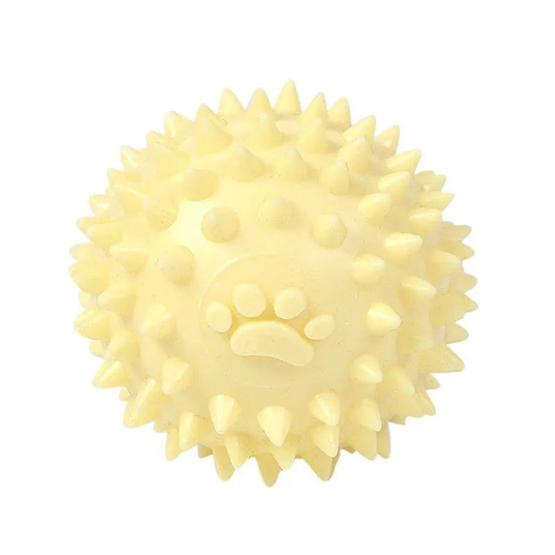 Blue TPR rubber dog toy ball with raised footprint texture for teeth cleaning, 6cm diameter.