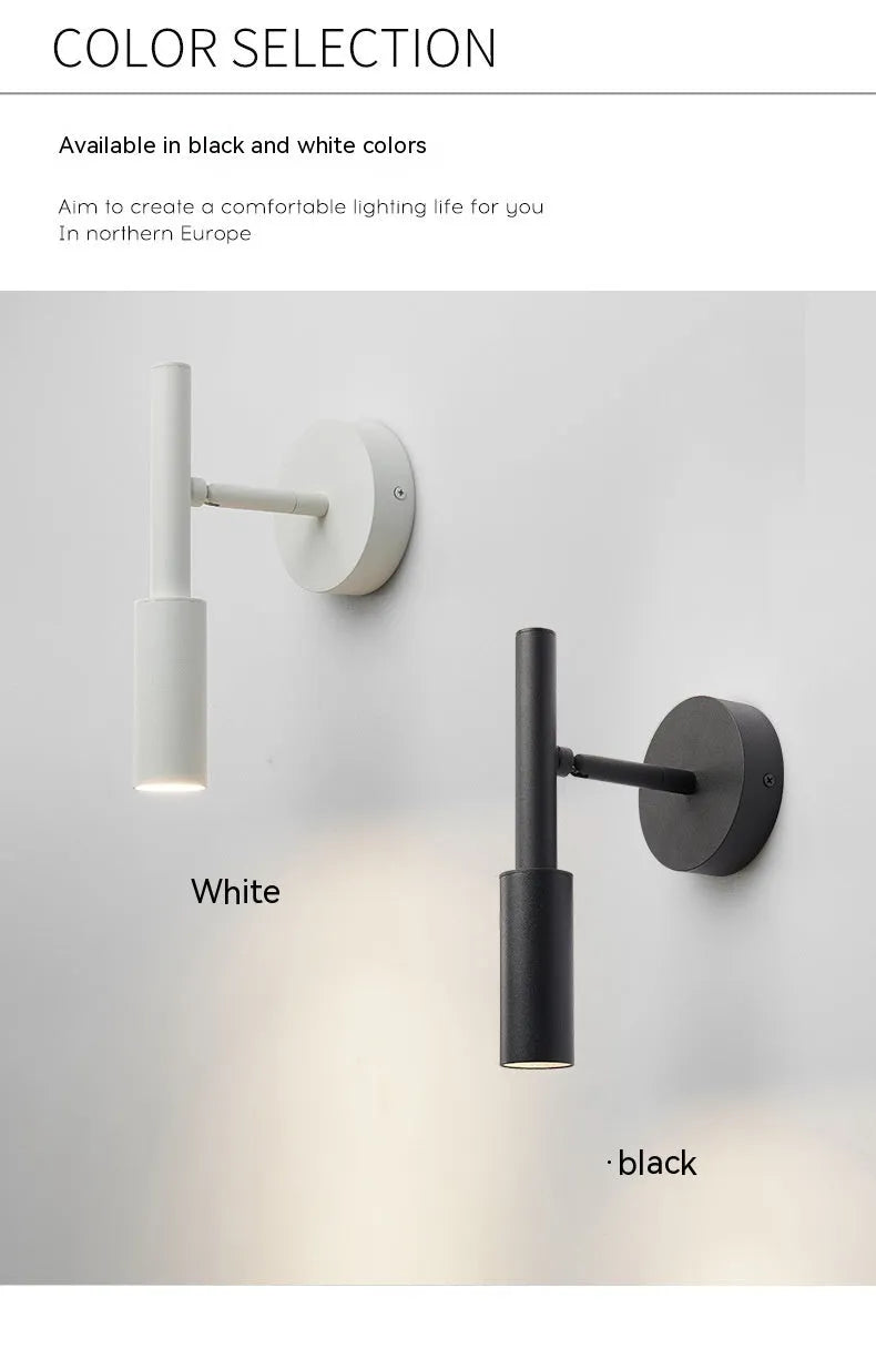 Black or white wrought iron wall lamp with three-colour light source for bedroom or living room