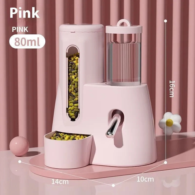 Automatic plastic drinking water feeder and food basin for hamsters in blue pink or white