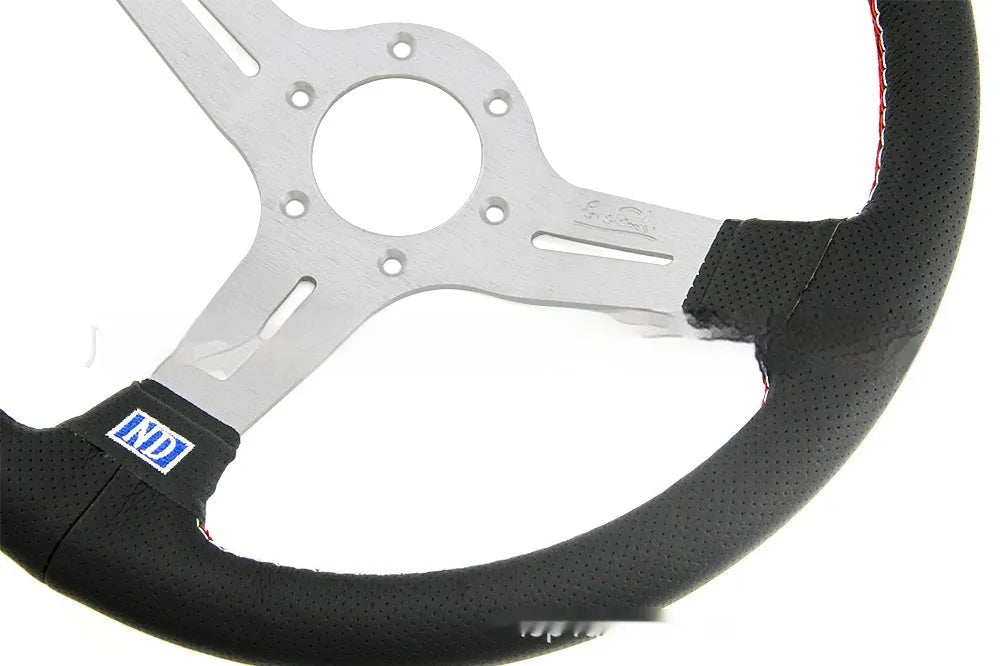 14-inch leather steering wheel with middle concave design in silver black finish