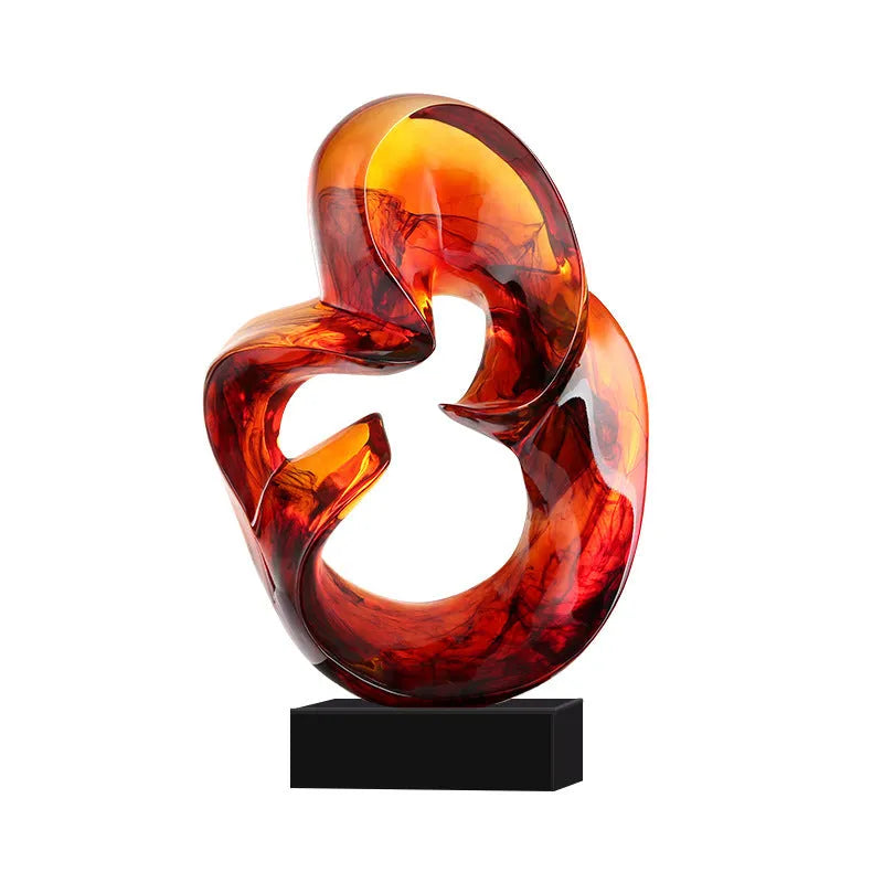 Transparent resin craft ornament in modern design available in orange red or blue colour