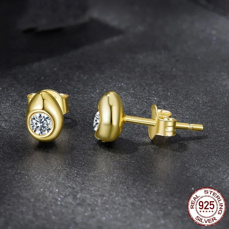 Water drop moissanite stud earrings in S925 sterling silver with advanced texture