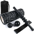 Black foam roller massage stick with gear bar design, 33cm long with six pieces