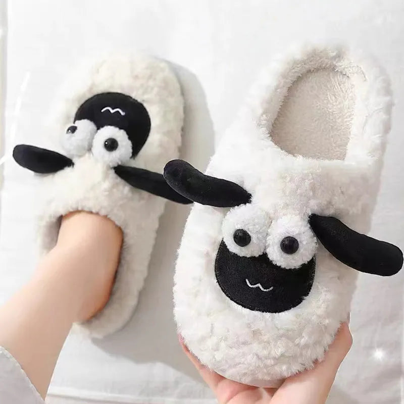 Brown thermal cotton suede slip-on slippers with sewn sole on wooden floor