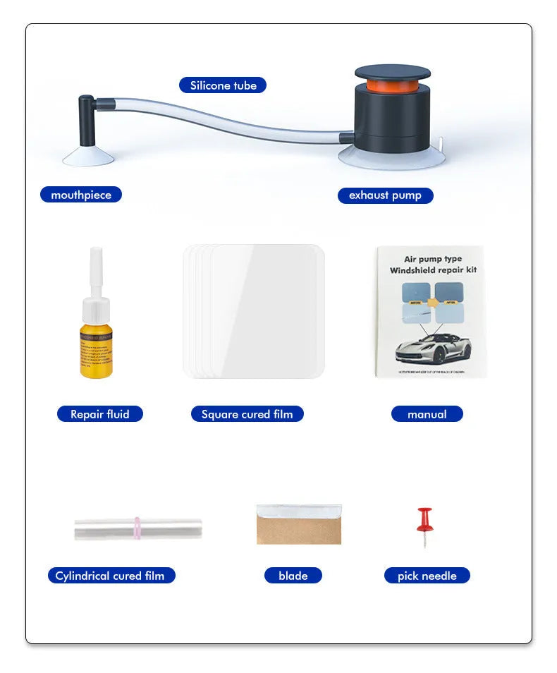 Car windscreen crack repair tool with plastic applicator for DIY chip fixes