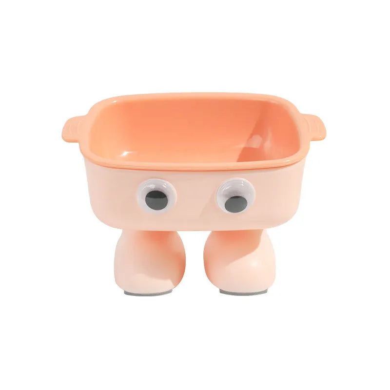 Green robot-shaped elevated cat bowl with 15-degree tilt and detachable inner dish