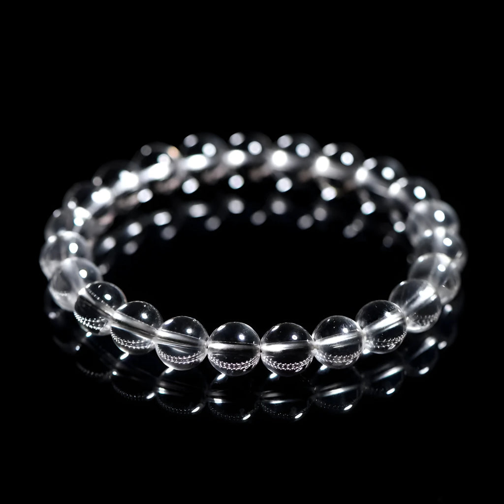 Natural Donghai old materials white water round beads crystal bracelet in old mine white crystal with geometric design