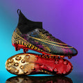 High-top football training shoes with PVC sole in white, black and mandarin duck colours