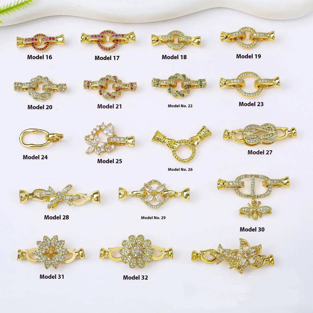 18K gold colour electroplated necklace buckle clasp for DIY jewellery making with small metal chain