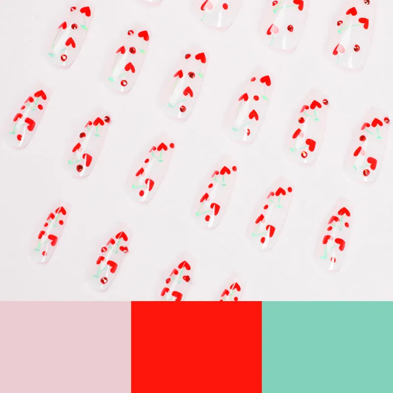 JP1601 French Love Red Diamond small cherry pattern nail art decals set with adhesive glue