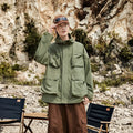 Korean style synthetic fibre blend teen jacket with 3D patch pocket in black, green, beige options, sizes S to 3XL