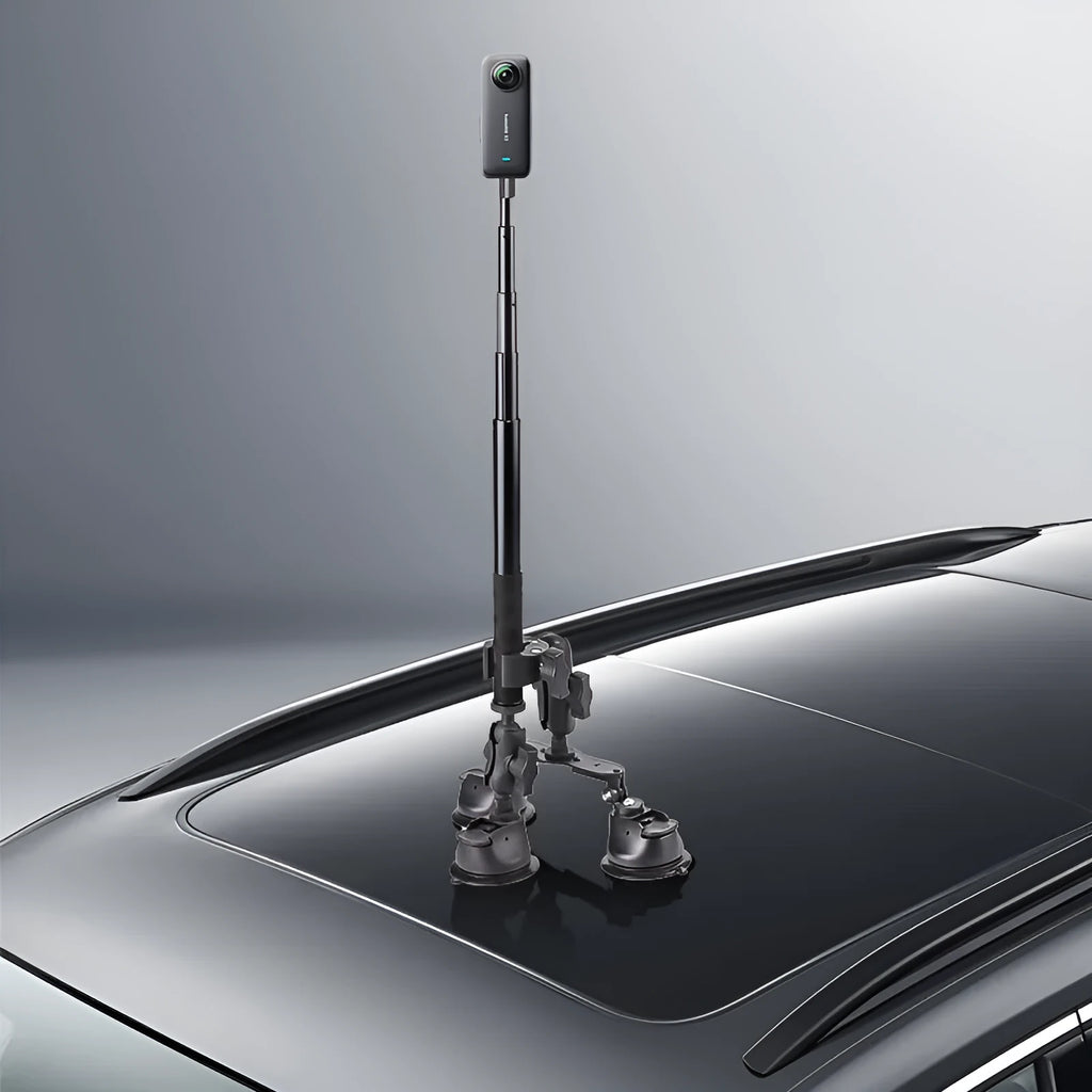 Panoramic camera bracket with suction cup and 1.2m extension rod for Insta360 on car roof