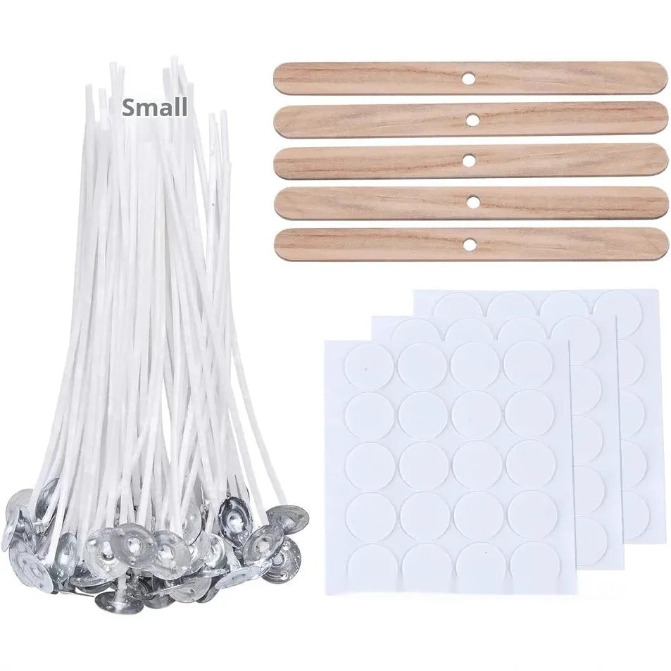 White cotton candle wicks showing three different lengths for DIY candle making projects