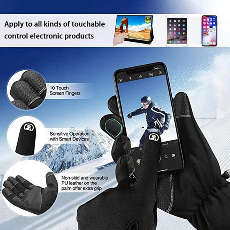 Unisex winter cycling gloves in black or grey with touchscreen, non-slip, waterproof and windproof functions, sizes M to XXL
