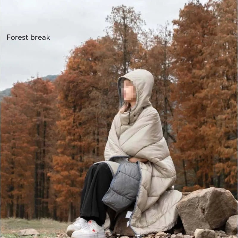 Army Green adult wearable cloak sleeping bag unfolded showing 200x140cm size